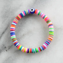 Load image into Gallery viewer, Evil Eye Neon Heishi Stretch Bracelet