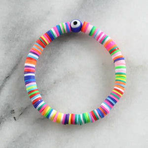 Evil Eye Neon Heishi Stretch Bracelet