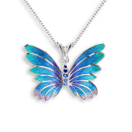 Blue Butterfly Necklace Sterling Silver-Blue Sapphire