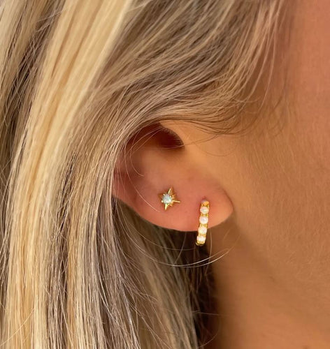 Dainty Opal Huggies - Gold Dipped Sterling Silver