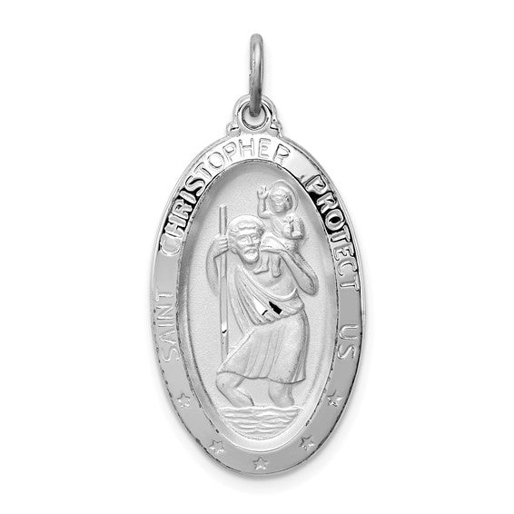 Oval Saint Christopher Medal - Sterling Silver Rhodium-plated
