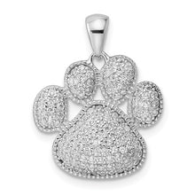 Load image into Gallery viewer, Sterling Silver Rhodium-plated Polished CZ Paw Print Pendant