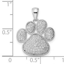 Load image into Gallery viewer, Sterling Silver Rhodium-plated Polished CZ Paw Print Pendant