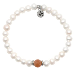 White Pearl with Peach Moonstone - TJazelle Cape Bracelet