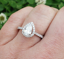 Load image into Gallery viewer, 14K White Gold Pear Shaped Engagement Ring with Diamond Halo