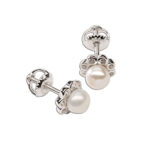 Pearl Button Earrings - Sterling Silver