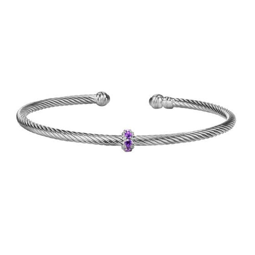 Philip Gavriel Silver Italian Cable Stackable Bangle with Amethyst