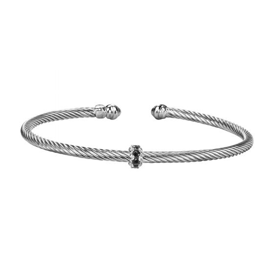 Philip Gavriel Silver Italian Cable Stackable Bangle with Black Spinel