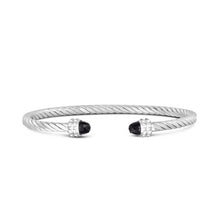 Load image into Gallery viewer, Onyx Italian Cable Cuff Bangle - Sterling Silver