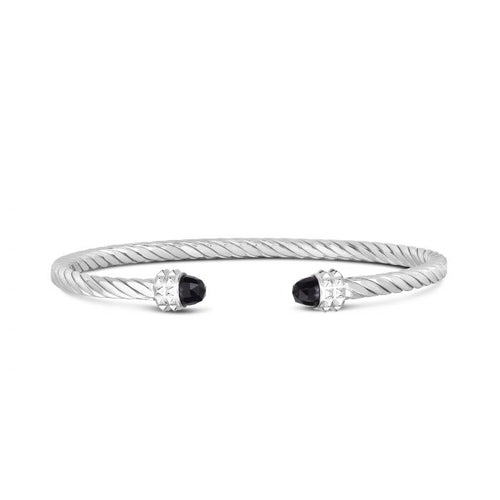 Onyx Italian Cable Cuff Bangle - Sterling Silver
