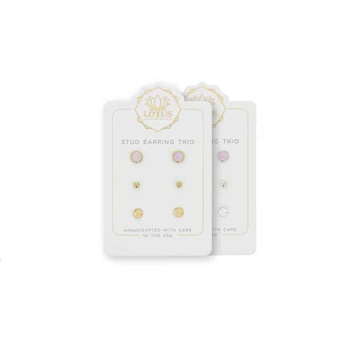 Pink Opal Stud Trio Cards - Silver Only