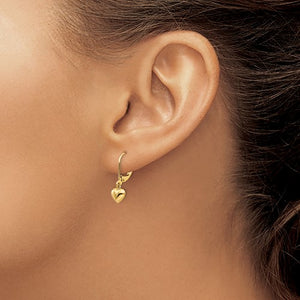 Heart Drop Leverback Earrings - 14K Gold