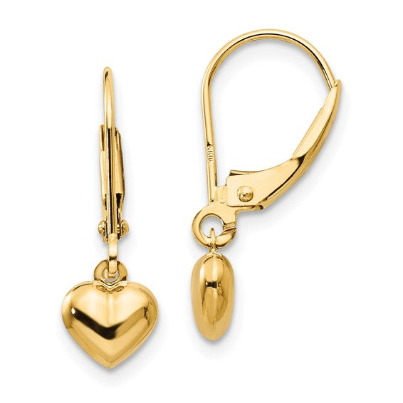 Heart Drop Leverback Earrings - 14K Gold