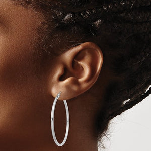 2mm Round Hoop Earrings - Sterling Silver Rhodium-plated