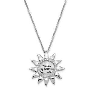 Sterling Silver CZ Antiqued You Are My Sunshine 18in. Necklace