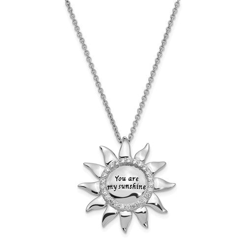 Sterling Silver CZ Antiqued You Are My Sunshine 18in. Necklace