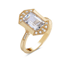 Load image into Gallery viewer, White Quartz Ring &amp; Diamond Ring - 14K Yellow Gold