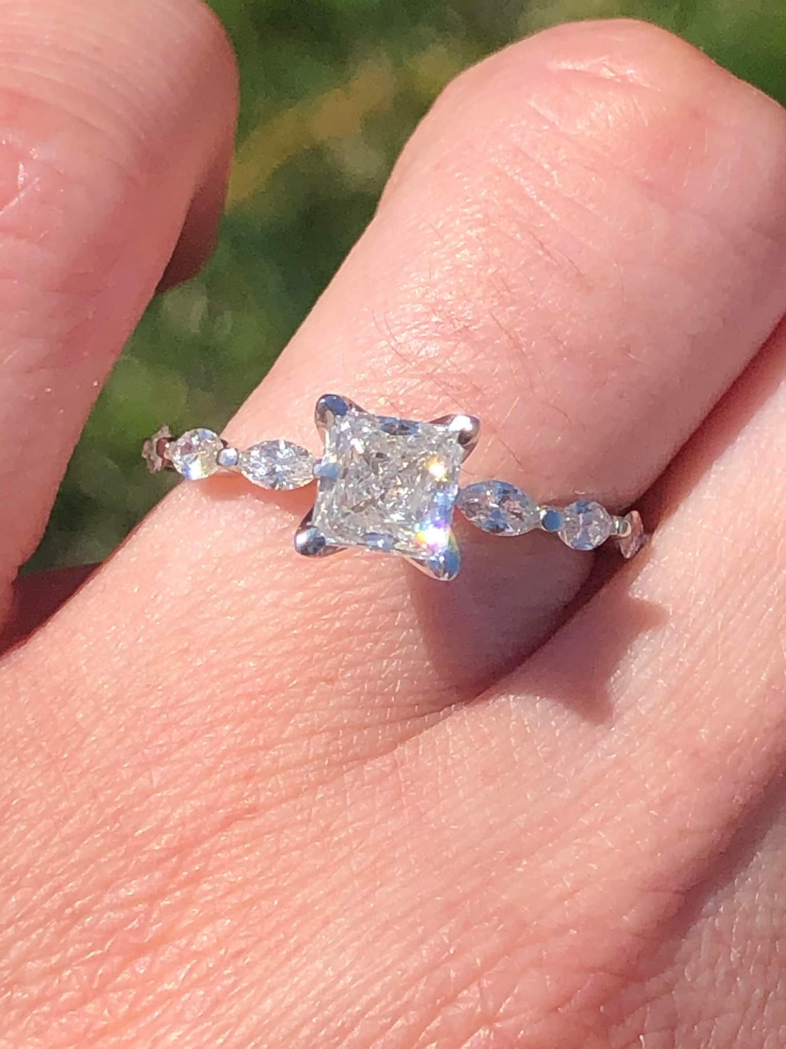 Princess cut engagement ring with diamonds on band Clearance