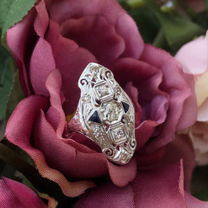 Art Deco Diamond Estate Ring  -18K White Gold Ring