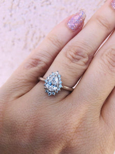 Pear Shaped Certified Engagement Ring with Diamond Halo - 14K White Gold