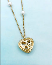 Load image into Gallery viewer, Pearl &amp; Hearts Necklace - Gold Plated Sterling Silver