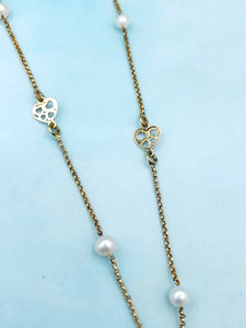 Pearl & Hearts Necklace - Gold Plated Sterling Silver