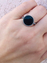 Load image into Gallery viewer, Onyx Ring with Beaded Halo - 14K White Gold