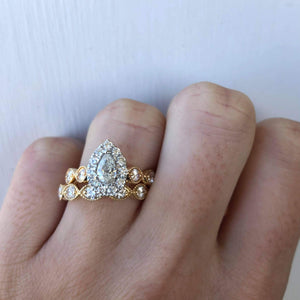 14K Yellow Gold Diamond Engagement Ring Matching Set