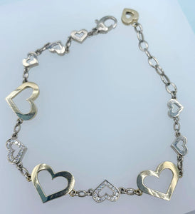 14K Gold & Diamond Hearts Bracelet