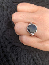 Load image into Gallery viewer, Onyx Ring with Beaded Halo - 14K White Gold