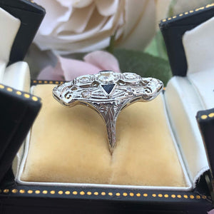 Art Deco Diamond Estate Ring  -18K White Gold Ring