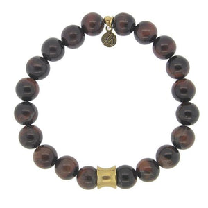 Red Tigers Eye with Gold Accent Beaded Bracelet