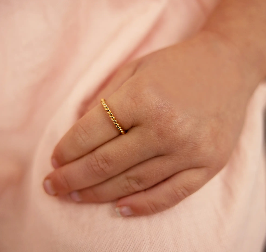 Gold-Plated Baby Ring, Twisted Band Kids Ring Stackable Ring