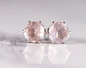 Rose Quartz Gemstone Stud Earrings - Crystal Earrings