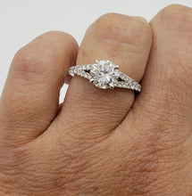 Load image into Gallery viewer, 14K White Gold Round Brilliant Cut Diamond with Diamond Split Shank Engagement Ring