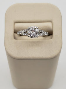 14K White Gold Round Brilliant Cut Diamond with Diamond Split Shank Engagement Ring