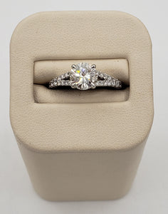 14K White Gold Round Brilliant Cut Diamond with Diamond Split Shank Engagement Ring