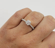 Load image into Gallery viewer, 14K White Gold Round Brilliant Cut Diamond Engagement Ring with Diamonds on the band GIA Certified