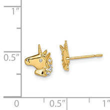 Load image into Gallery viewer, Gold Unicorn CZ Stud Earrings - 14K Gold