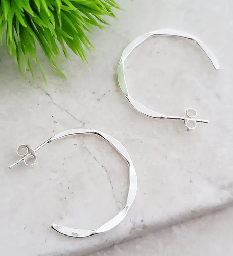 Hammered Hoops Earrings - Sterling Silver