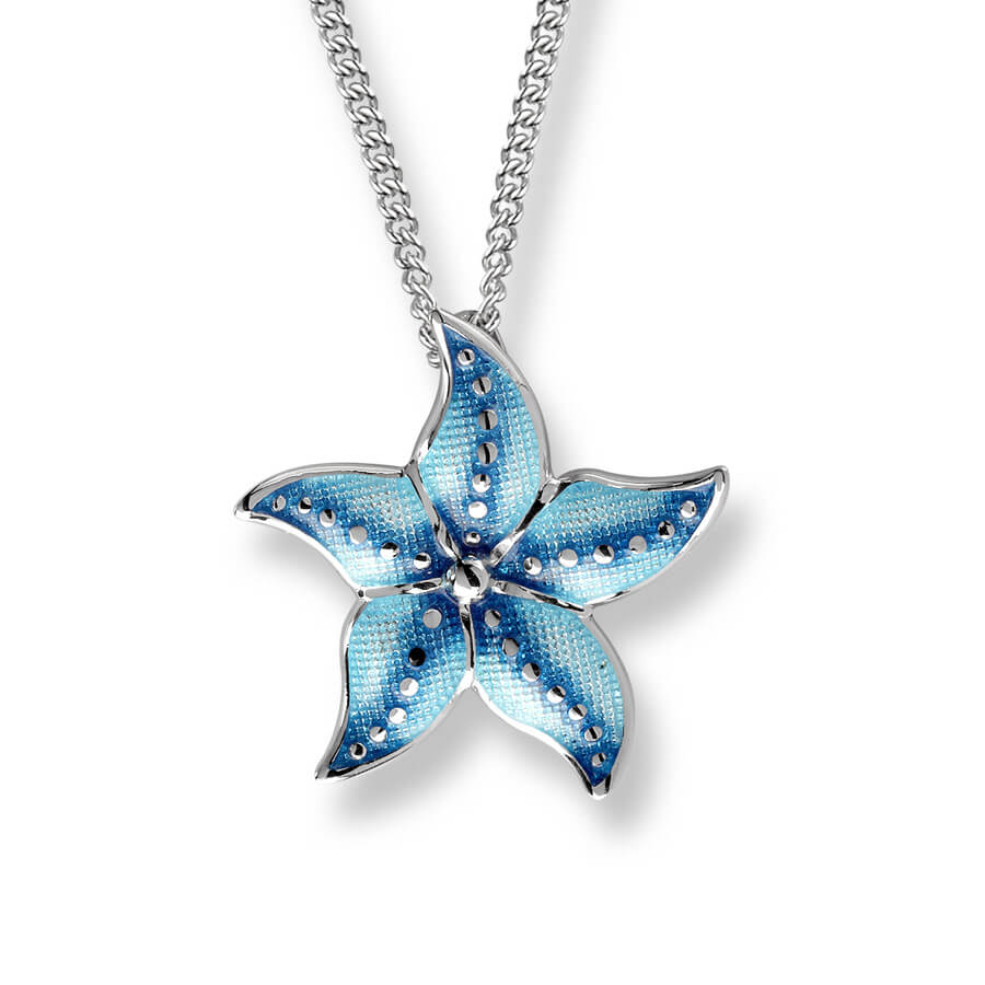 Alilang Aquamarine Blue Rhinestone Starfish Pendant Necklace - Silvery Tone Adjustable Chain