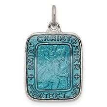 Load image into Gallery viewer, Blue Enamel Square St. Christopher Medal Pendant