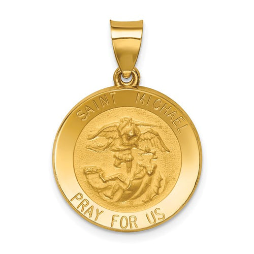 Saint (St) Michael Medal Hollow Pendant - 14K Yellow Gold