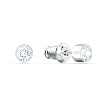 Load image into Gallery viewer, Tennis Stud Pierced Earrings, White, Rhodium plated