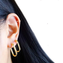Load image into Gallery viewer, Thin Rectangle Hoop Earrings - Sterling Silver