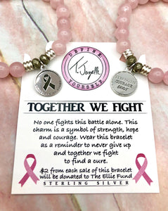 TJazelle Rose Quartz Stone Bracelet with Together We Fight Sterling Silver Charm