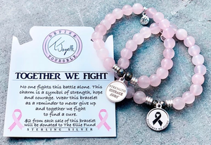 TJazelle Rose Quartz Stone Bracelet with Together We Fight Sterling Silver Charm