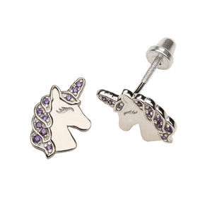Girls ScrewBack Unicorn Earrings Kids - Sterling Silver