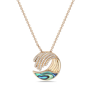 Diamond & Abalone Wave Necklace - 14K Yellow Gold
