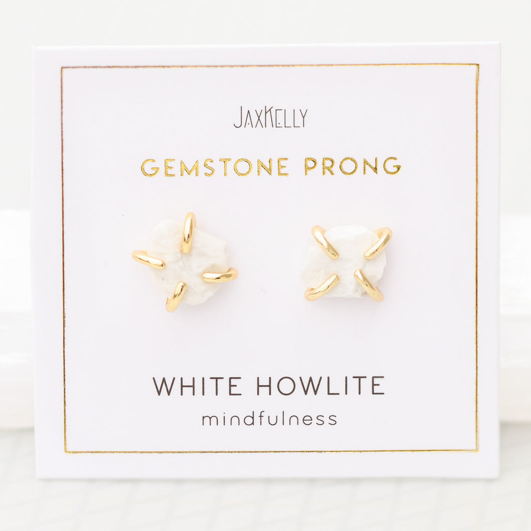 White Howlite Gemstone Prong Earrings